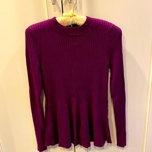 Ribbed Peplum Crewneck Sweater in Magenta